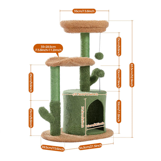 Delight Your Feline Friend with the Cactus Cat Tree: Cozy Condo, Curved Perch, and Fun Scratching Post!