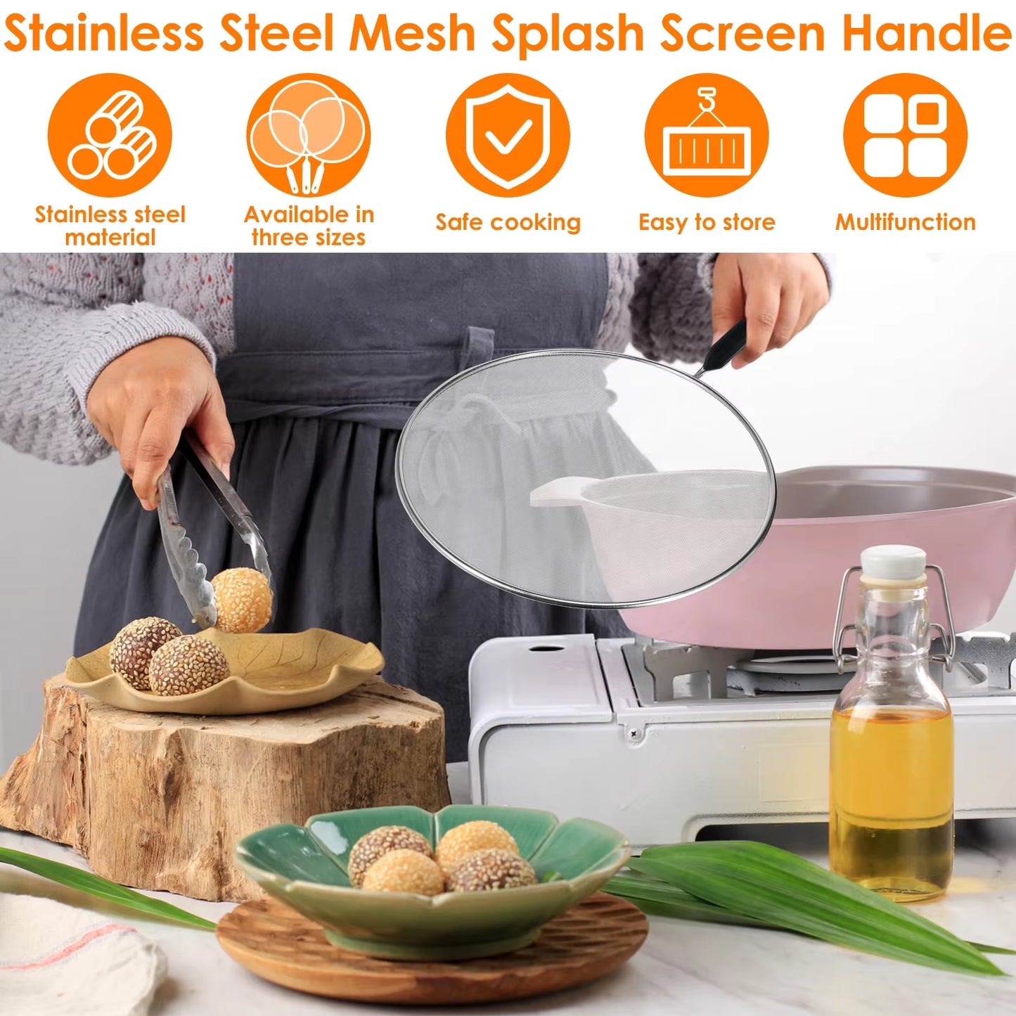 25/29/33Cm Grease Splatter Screen for Frying Pan Stops 99% of Hot Oil Splash Splatter Guard for Cooking Iron Skillet Lid