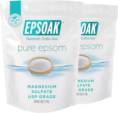 Epsom Salt 10 Lb. Magnesium Sulfate USP. (Qty. 2 X 5 Lb. Bags) Resealable Epsom Salt Bag Unscented, Made in the USA, Cruelty-Free Certified