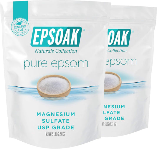 Epsom Salt 10 Lb. Magnesium Sulfate USP. (Qty. 2 X 5 Lb. Bags) Resealable Epsom Salt Bag Unscented, Made in the USA, Cruelty-Free Certified