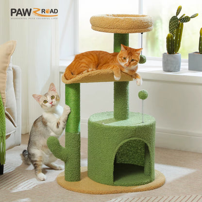 Delight Your Feline Friend with the Cactus Cat Tree: Cozy Condo, Curved Perch, and Fun Scratching Post!