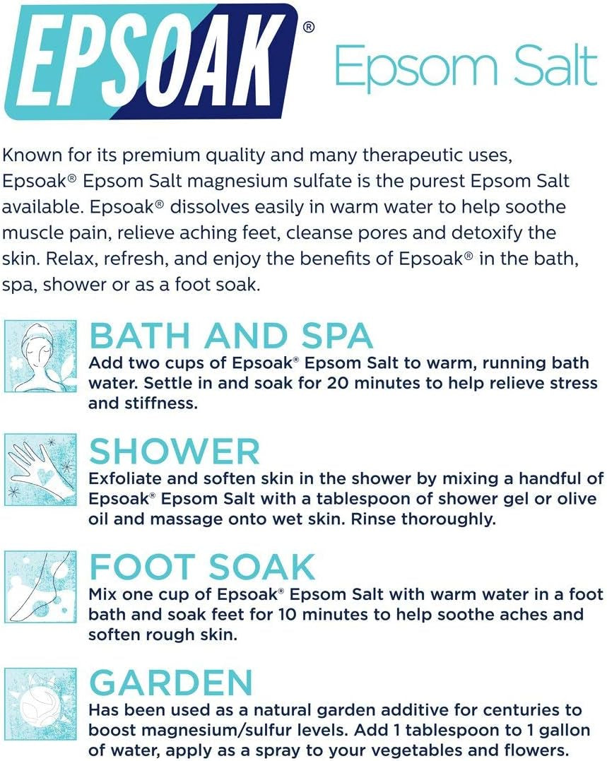 Epsom Salt 10 Lb. Magnesium Sulfate USP. (Qty. 2 X 5 Lb. Bags) Resealable Epsom Salt Bag Unscented, Made in the USA, Cruelty-Free Certified