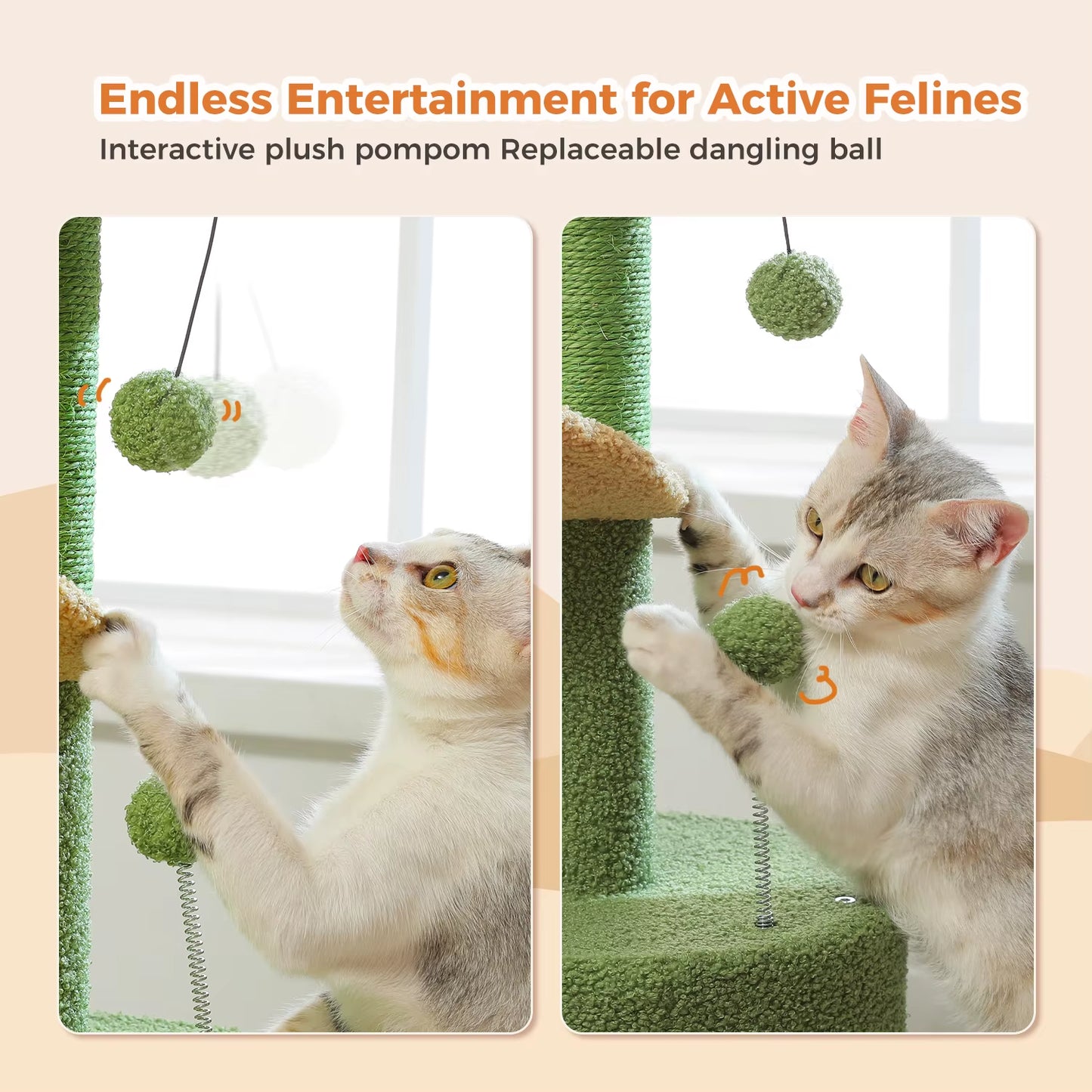 Delight Your Feline Friend with the Cactus Cat Tree: Cozy Condo, Curved Perch, and Fun Scratching Post!