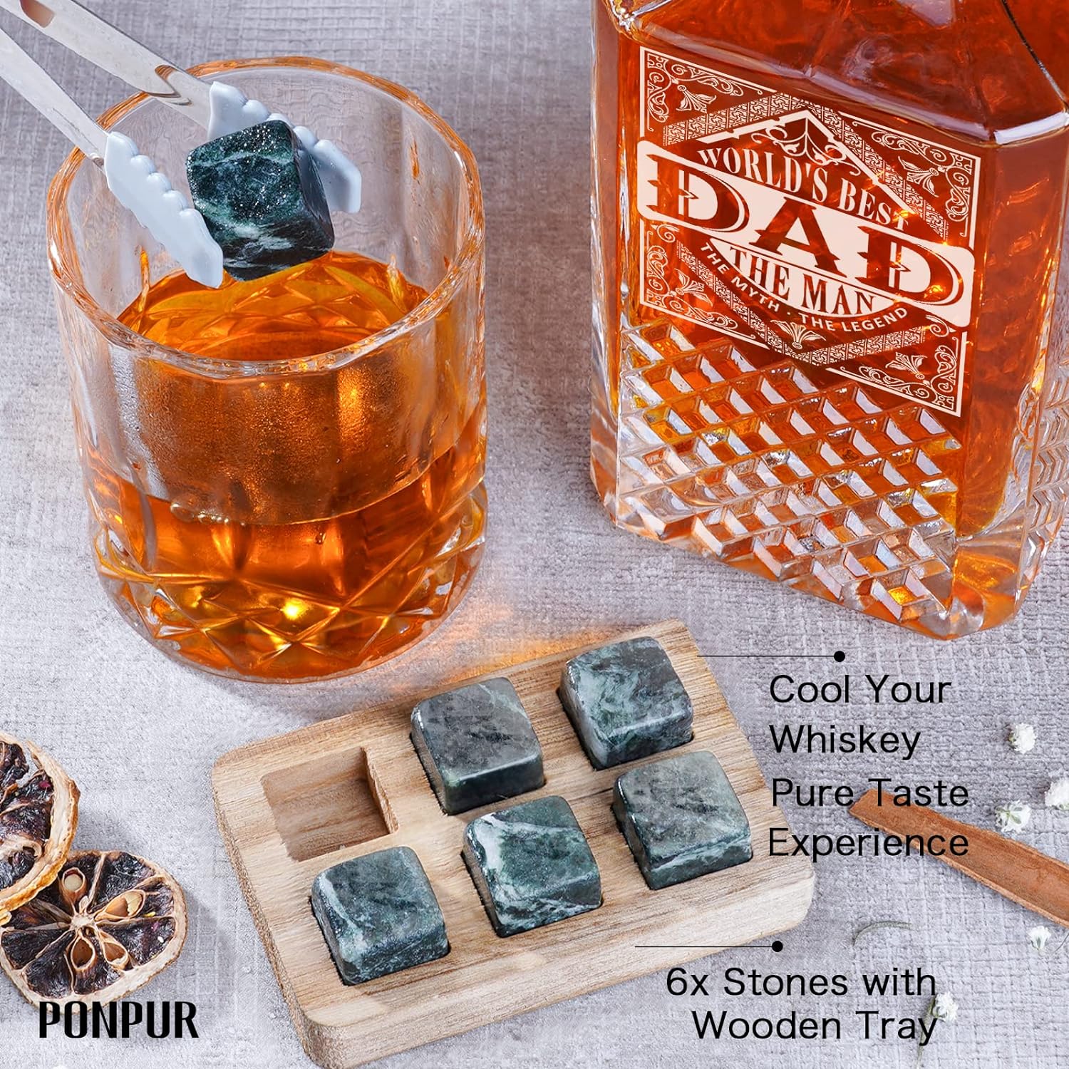 Gifts for Men Dad Stocking Stuffers, Whiskey Decanter Set with 2 Glasses, Unique Cool Dad Birthday Gift from Daughter Son, Best Christmas Retirement Present for Man Father
