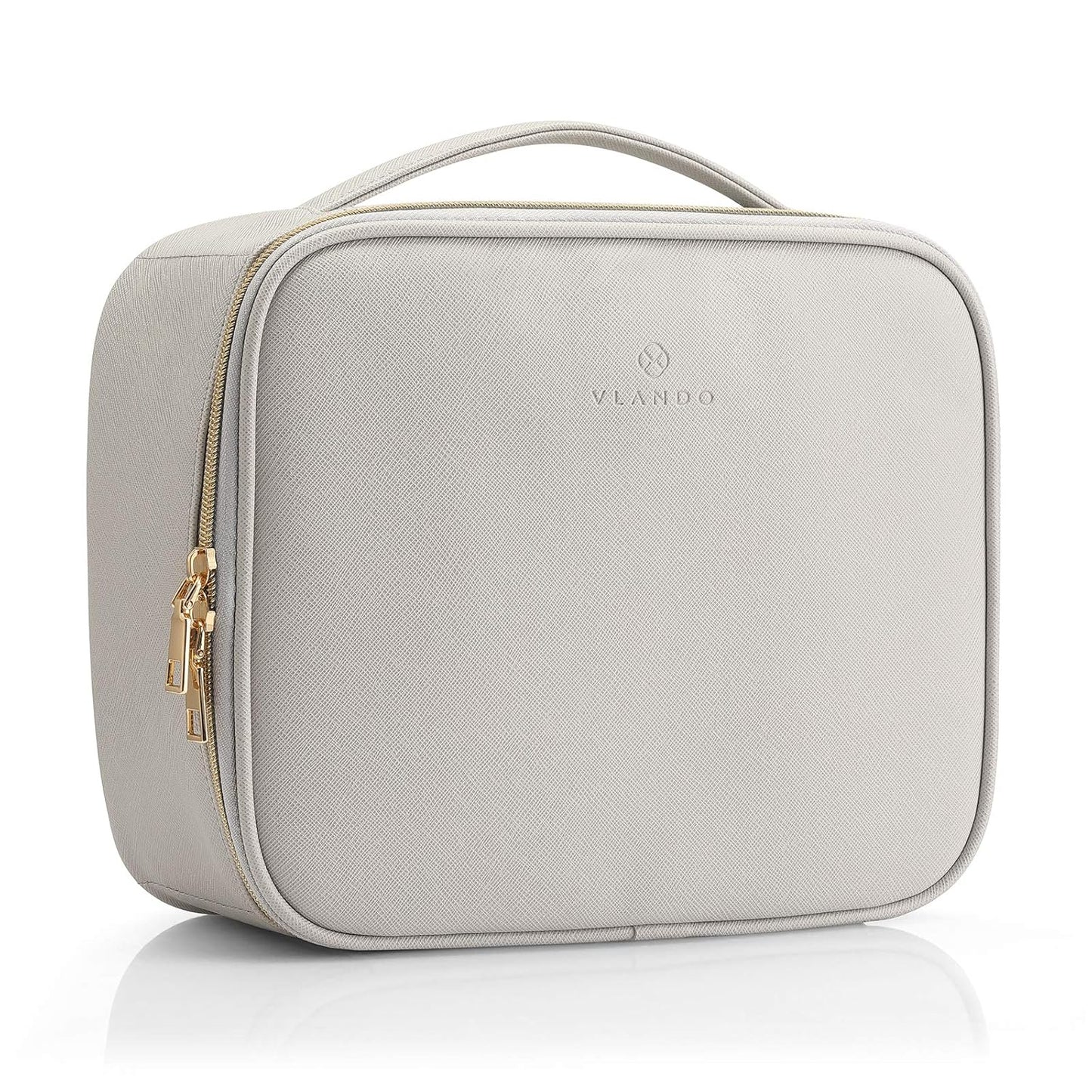 Stylish Gray Travel Makeup Cosmetic Case Organizer - Portable Storage Bag with Adjustable Dividers for All Your Beauty Essentials