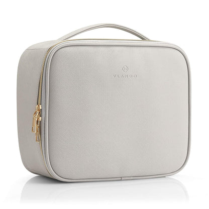 Stylish Gray Travel Makeup Cosmetic Case Organizer - Portable Storage Bag with Adjustable Dividers for All Your Beauty Essentials