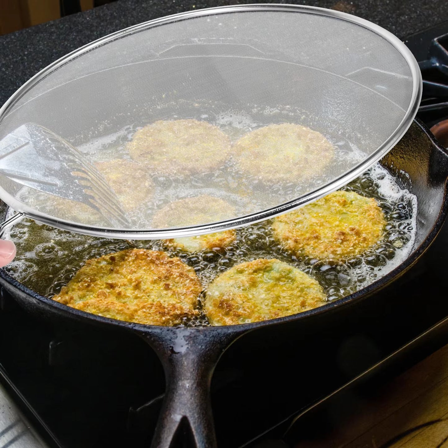 25/29/33Cm Grease Splatter Screen for Frying Pan Stops 99% of Hot Oil Splash Splatter Guard for Cooking Iron Skillet Lid