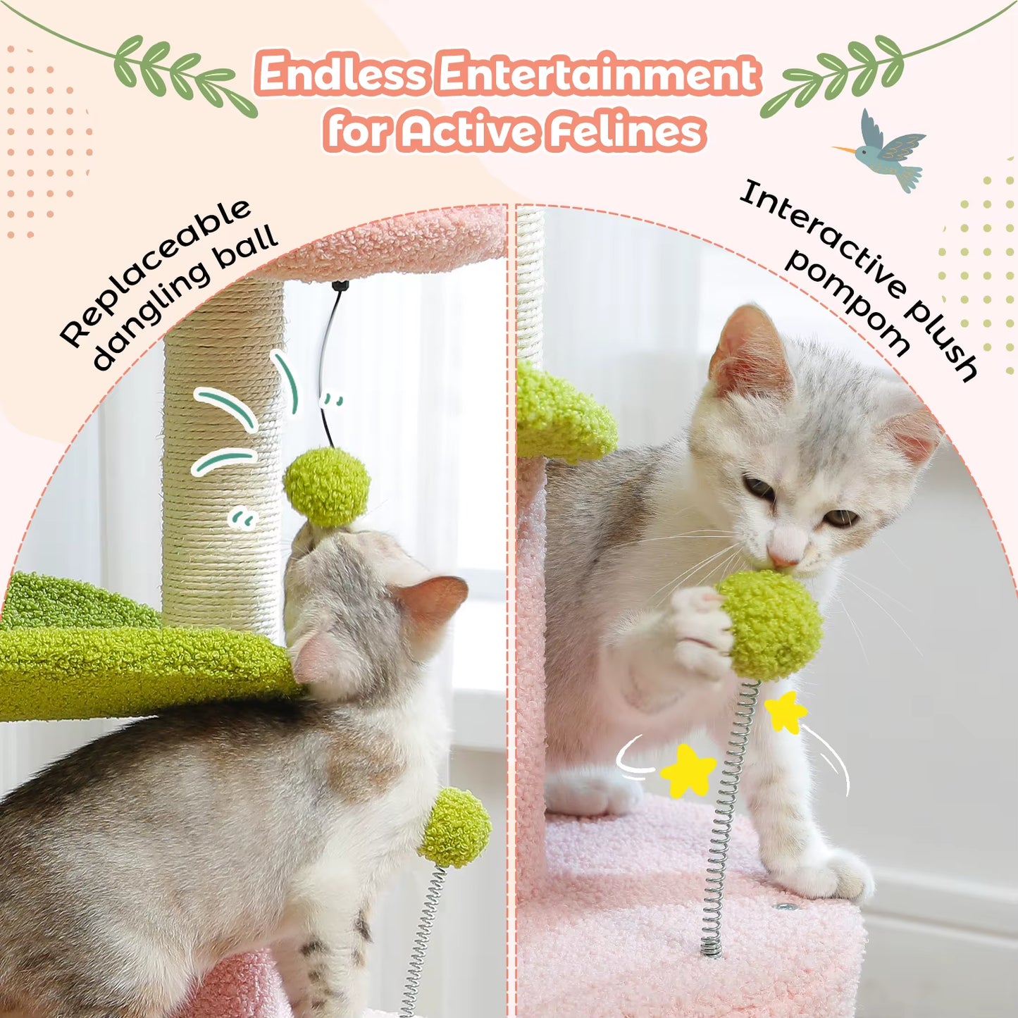 Delight Your Feline Friend with the Cactus Cat Tree: Cozy Condo, Curved Perch, and Fun Scratching Post!