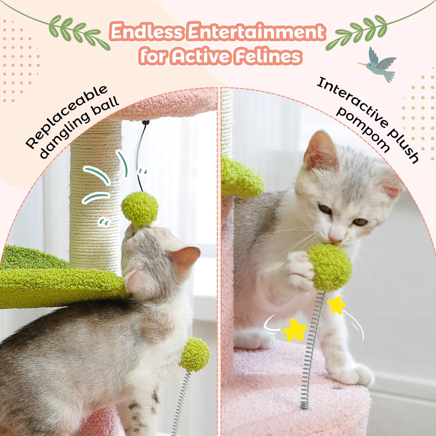 Delight Your Feline Friend with the Cactus Cat Tree: Cozy Condo, Curved Perch, and Fun Scratching Post!