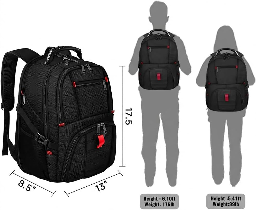 Large Backpack for Men, Extra Large Laptop Backpacks for Men Women, Water Resistant Travel Backpack Airline Approved Business Work Bag Fits 17 Inch Computer, Black
