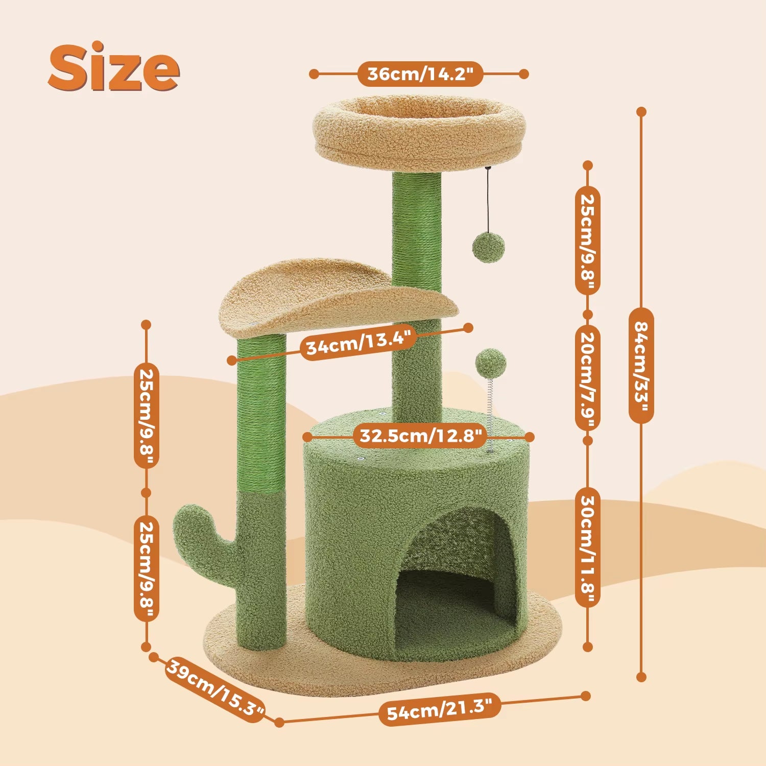 Delight Your Feline Friend with the Cactus Cat Tree: Cozy Condo, Curved Perch, and Fun Scratching Post!